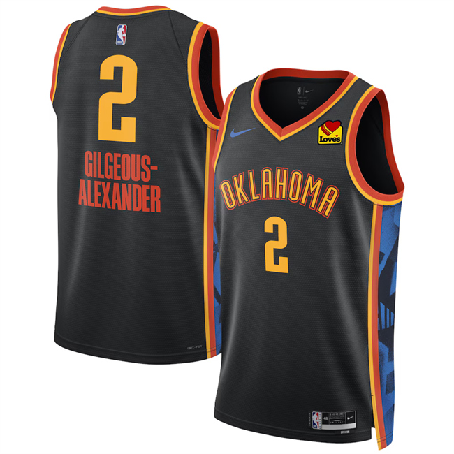 Men's Oklahoma City Thunder #2 Shai Gilgeous-Alexander Black 2024 25 City Edition Stitched Basketball Jersey