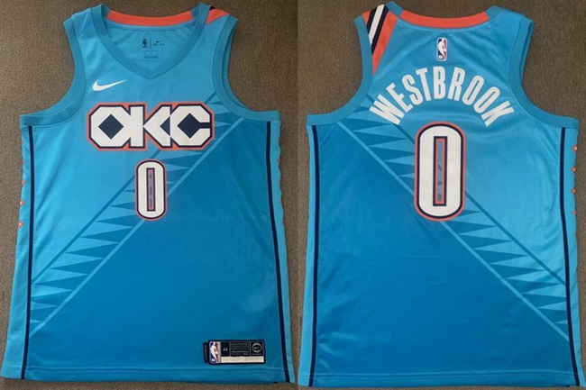 Men's Oklahoma City Thunder #0 Russell Westbrook Blue 2018 19 City Stitched Basketball Jersey