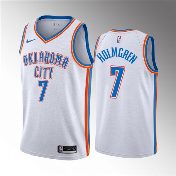 Men's Oklahoma City Thunder #7 Chet Holmgren White Association Edition Stitched Basketball Jersey