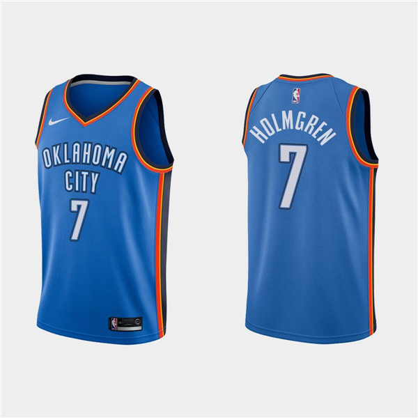 Men's Oklahoma City Thunder #7 Chet Holmgren Blue Icon Edition Stitched Basketball Jersey