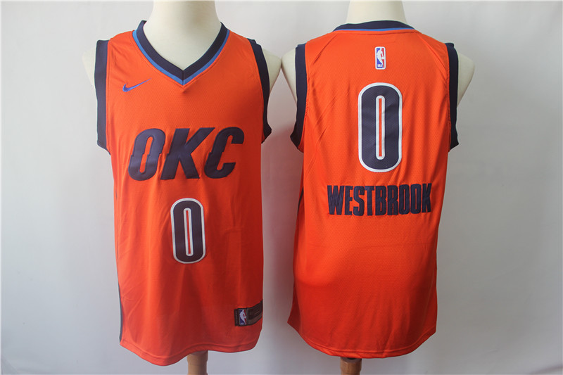 Thunder 0 Russell Westbrook Orange 2018-19 Earned Edition Nike Swingman Jersey