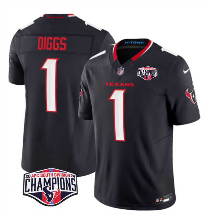 Men's Houston Texans #1 Stefon Diggs Navy F.U.S.E. 2024 AFC South Division Champions Vapor Limited Stitched Football Jersey