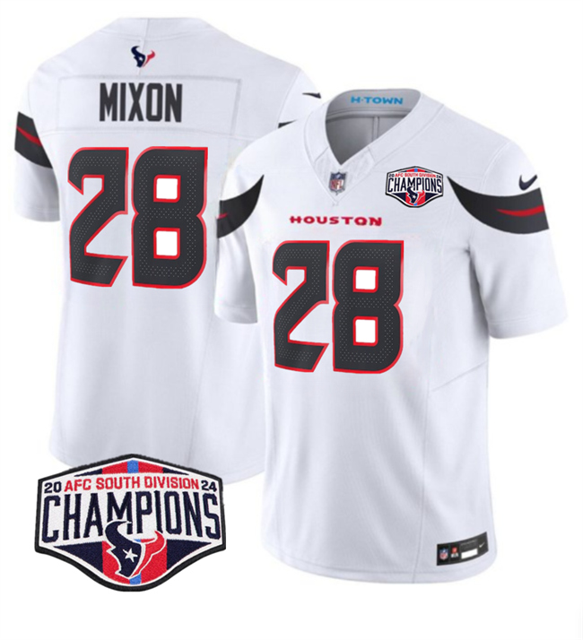 Men's Houston Texans #28 Joe Mixon White F.U.S.E. 2024 AFC South Division Champions Vapor Limited Stitched Football Jersey