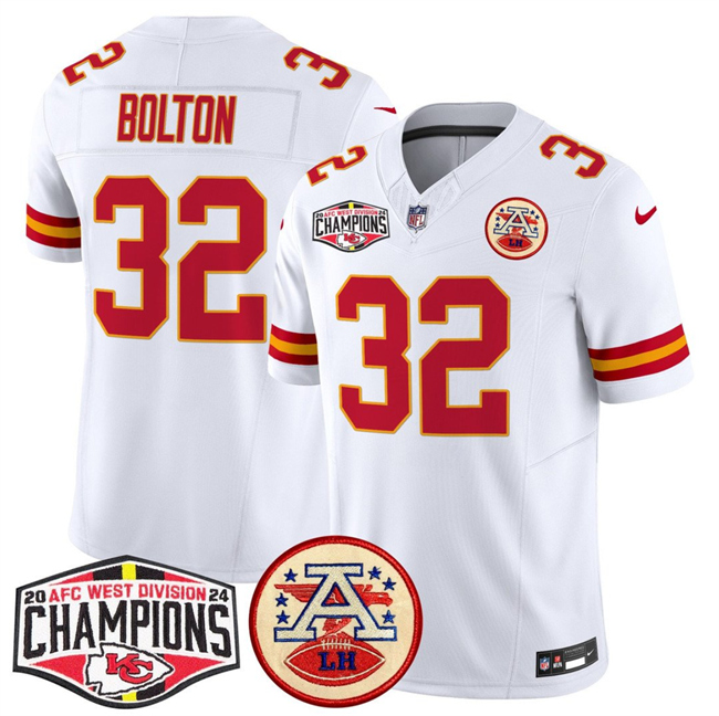 Men's Kansas City Chiefs #32 Nick Bolton White F.U.S.E. 2024 AFC West Division Champions Vapor Limited Stitched Football Jersey