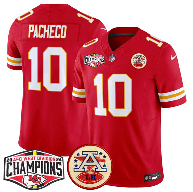 Men's Kansas City Chiefs #10 Isiah Pacheco Red F.U.S.E. 2024 AFC West Division Champions Vapor Limited Stitched Football Jersey