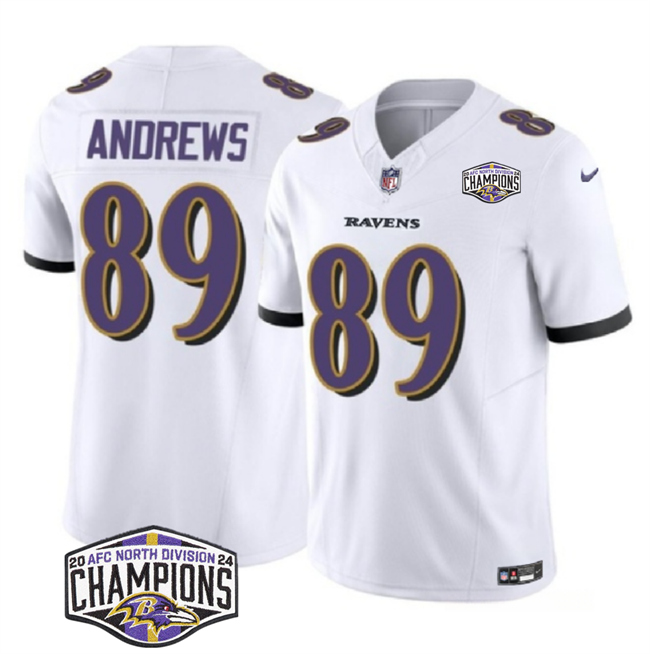 Men's Baltimore Ravens #89 Mark Andrews White F.U.S.E 2024 AFC North Division Champions Vapor Limited Football Jersey