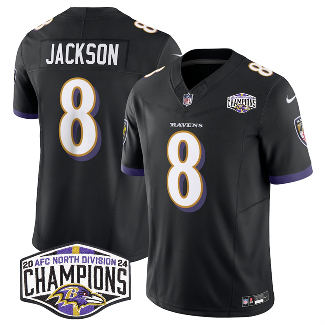 Men's Baltimore Ravens #8 Lamar Jackson Black F.U.S.E 2024 AFC North Division Champions Vapor Limited Football Jersey