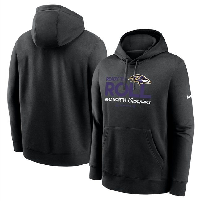 Men's Baltimore Ravens Black 2024 AFC North Champions Locker Room Trophy Collection Pullover Hoodie