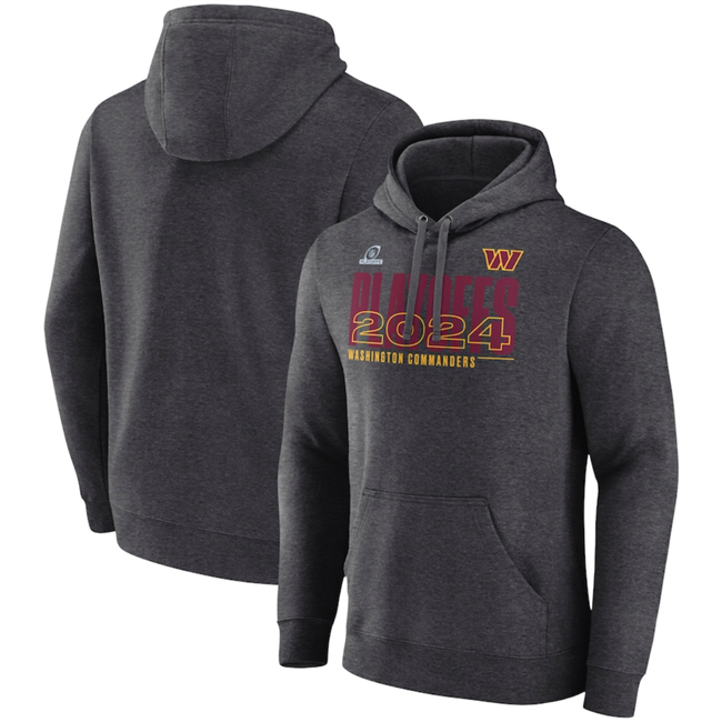 Men's Washington Commanders Heather Charcoal 2024 Playoffs Fleece Pullover Hoodie