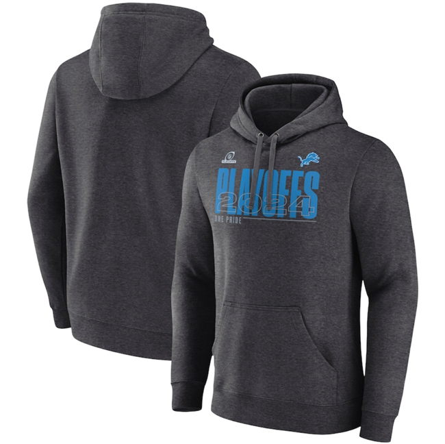 Men's Detroit Lions Heather Charcoal 2024 Playoffs Fleece Pullover Hoodie