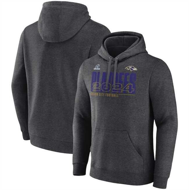 Men's Baltimore Ravens Charcoal 2024 Playoffs Pullover Hoodie