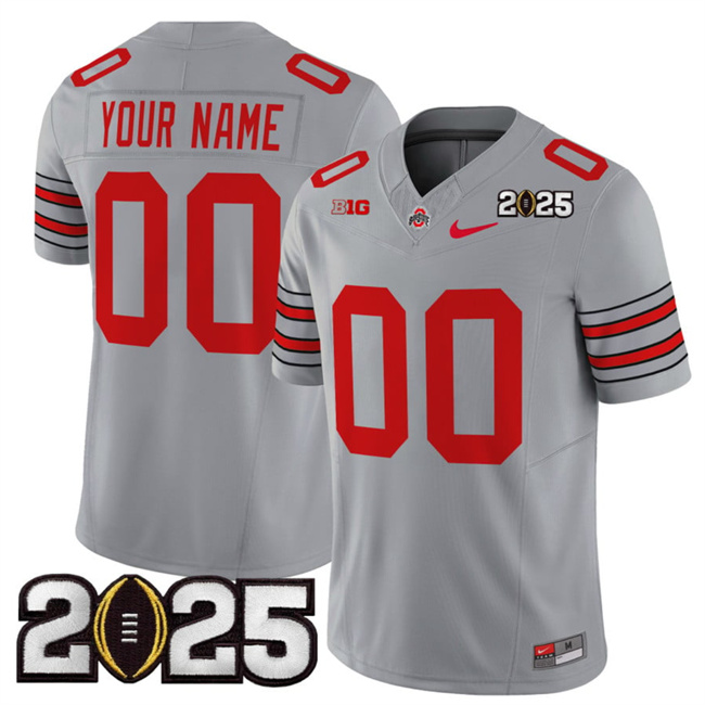 Youth Ohio State Buckeyes Active Player Custom Grey 2025 CFP Final Patch F.U.S.E. Vapor Limited Stitched Football Jersey