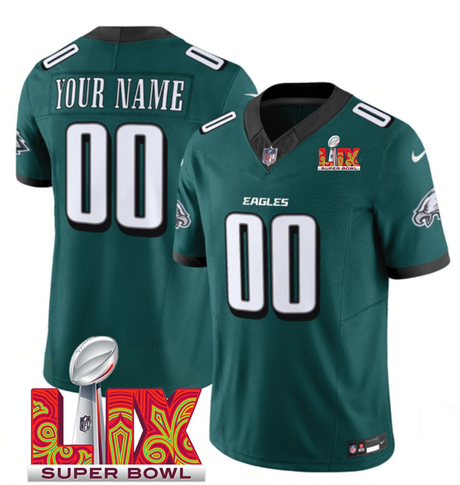 Men's Philadelphia Eagles Active Player Custom Green 2025 Super Bowl LIX Patch New F.U.S.E. Vapor Limited Stitched Football Jersey