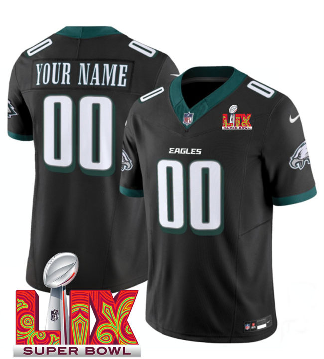 Men's Philadelphia Eagles Active Player Custom Black 2025 Super Bowl LIX Patch New F.U.S.E. Vapor Limited Stitched Football Jersey