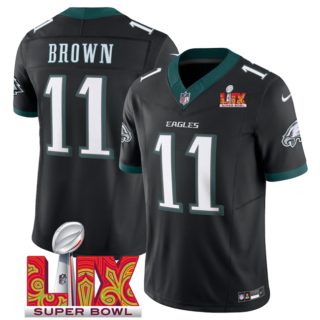 Men's Philadelphia Eagles #11 A.J. Brown Black 2025 Super Bowl LIX Patch New F.U.S.E. Vapor Untouchable Limited Stitched Football Jersey