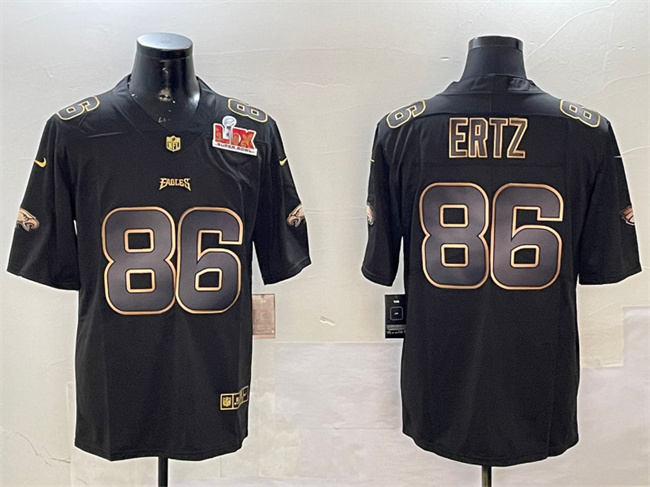 Men's Philadelphia Eagles #86 Zach Ertz Black Gold 2025 Super Bowl LIX Patch Vapor Untouchable Limited Stitched Football Jersey