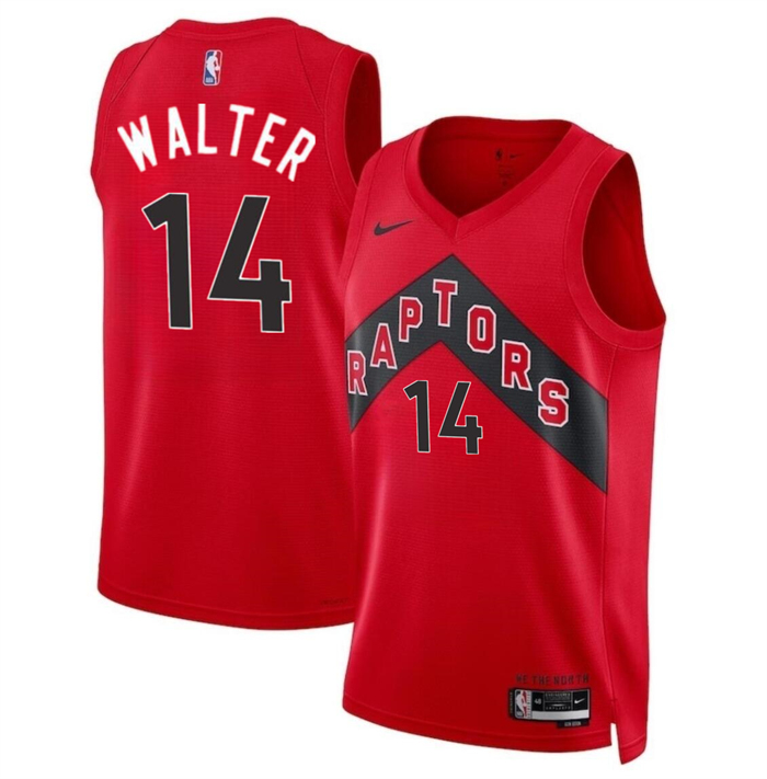 Men's Toronto Raptors #14 Ja’Kobe Walter Red 2024 Draft Icon Edition Stitched Basketball Jersey