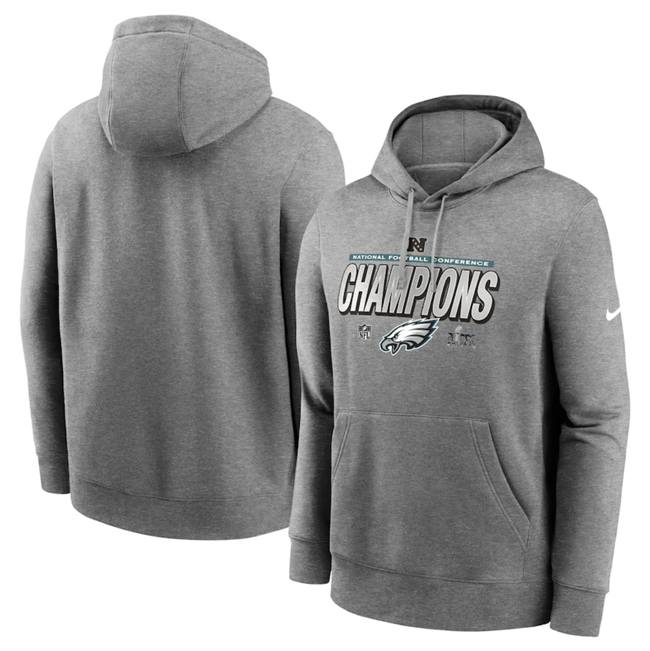 Men's Philadelphia Eagles Heather Gray 2024 NFC Champions Locker Room Trophy Pullover Hoodie