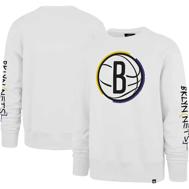 Men's Brooklyn Nets '47 White 2022 23 City Edition Two-Peat Headline Pullover Sweatshirt