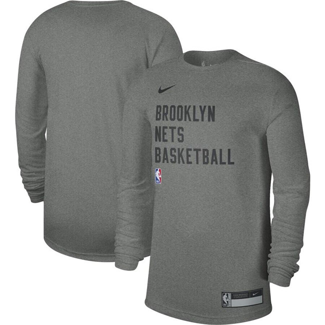 Men's Brooklyn Nets Heather Gray 2023 24 Legend On-Court Practice Long Sleeve T-Shirt