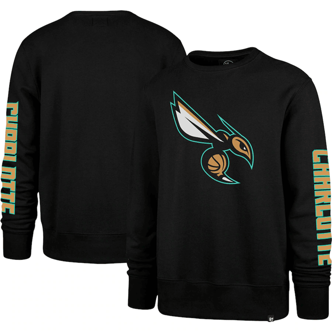 Men's Charlotte Hornets '47 Black 2022 23 City Edition Two-Peat Headline Pullover Sweatshirt