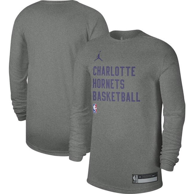 Men's Charlotte Hornets Heather Gray 2023 24 Legend On-Court Practice Long Sleeve T-Shirt