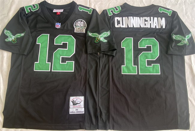 Men's Philadelphia Eagles #12 Randall Cunningham Black Throwback Stitched Football Jersey Men's Philadelphia Eagles #12 Randall Cunningham Black Throwback Stitched Football Jersey