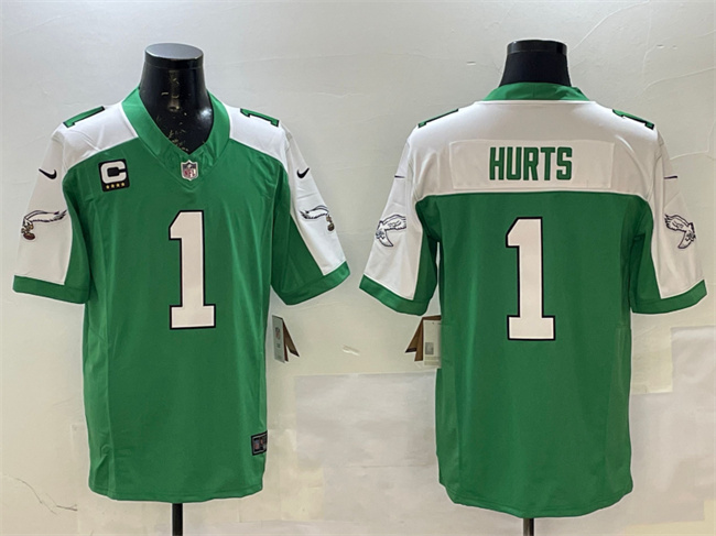 Men's Philadelphia Eagles #1 Jalen Hurts Green White F.U.S.E. 4-Star C Patch Vapor Untouchable Limited Stitched Football Jersey Men's Philadelphia Eagles #1 Jalen Hurts Green White F.U.S.E. 4-Star C Patch Vapor Untouchable Limited Stitched Football Jersey