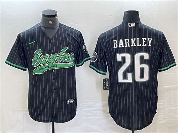 Men's Philadelphia Eagles #26 Saquon Barkley Black Cool Base Baseball Stitched Jersey Men's Philadelphia Eagles #26 Saquon Barkley Black Cool Base Baseball Stitched Jersey