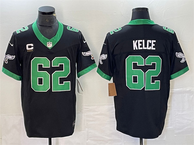 Men's Philadelphia Eagles #62 Jason Kelce Black 2023 F.U.S.E. With 4-Star C Patch And John Vapor Limited Stitched Football Jersey Men's Philadelphia Eagles #62 Jason Kelce Black 2023 F.U.S.E. With 4-Star C Patch And John Vapor Limited Stitched Football Jersey