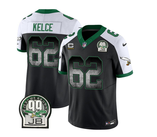 Men's Philadelphia Eagles #62 Jason Kelce Black White 2023 F.U.S.E. With 4-Star C Patch Throwback Vapor Untouchable Limited Stitched Football Jersey Men's Philadelphia Eagles #62 Jason Kelce Black White 2023 F.U.S.E. With 4-Star C Patch Throwback Vapor Untouchable Limited Stitched Football Jersey