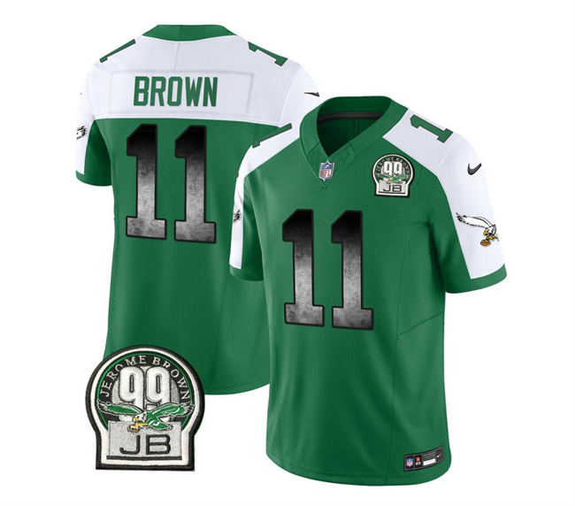 Men's Philadelphia Eagles #11 A. J. Brown Green White 2023 F.U.S.E. Throwback Vapor Untouchable Limited Stitched Football Jersey Men's Philadelphia Eagles #11 A. J. Brown Green White 2023 F.U.S.E. Throwback Vapor Untouchable Limited Stitched Football Jersey