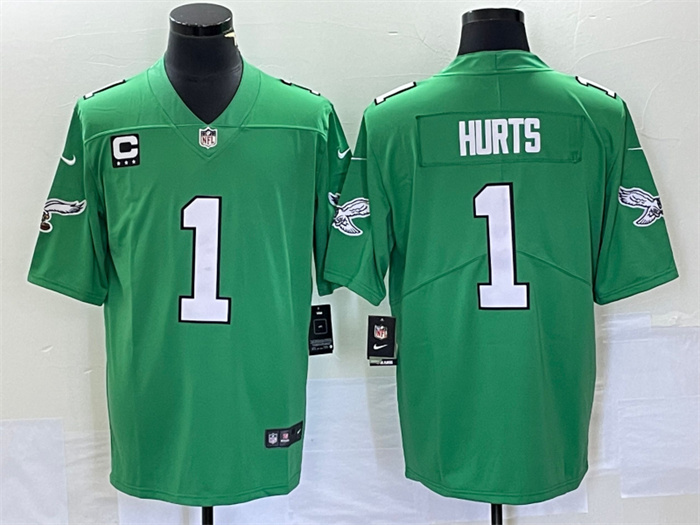 Men's Philadelphia Eagles #1 Jalen Hurts Green Vapor Limited With C Patch Stitched Football Jersey Men's Philadelphia Eagles #1 Jalen Hurts Green Vapor Limited With C Patch Stitched Football Jersey
