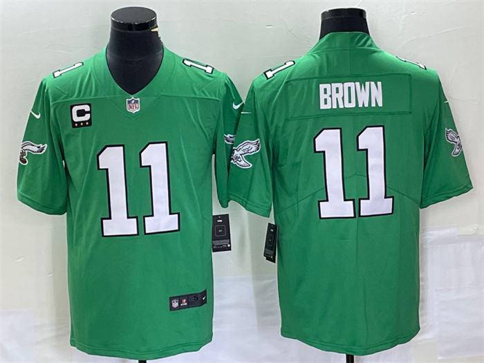 Men's Philadelphia Eagles #11 A. J. Brown Green With C Patch Stitched Football Jersey Men's Philadelphia Eagles #11 A. J. Brown Green With C Patch Stitched Football Jersey