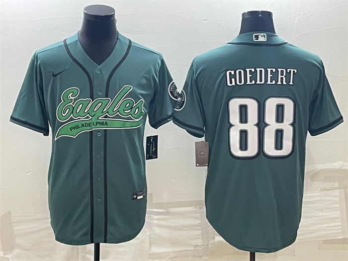 Men's Philadelphia Eagles #88 Dallas Goedert Green With Patch Cool Base Stitched Baseball Jersey Men's Philadelphia Eagles #88 Dallas Goedert Green With Patch Cool Base Stitched Baseball Jersey