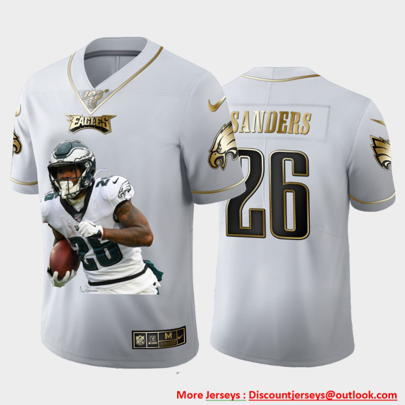Nike Eagles 26 Miles Sanders White Gold Player Name Logo 100th Season Vapor Untouchable Limited Jersey