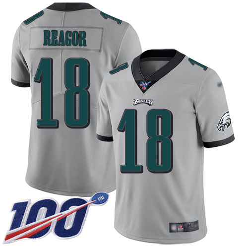 Nike Eagles #18 Jalen Reagor Silver Men's Stitched NFL Limited Inverted Legend 100th Season Jersey Nike Eagles #18 Jalen Reagor Silver Men's Stitched NFL Limited Inverted Legend 100th Season Jersey