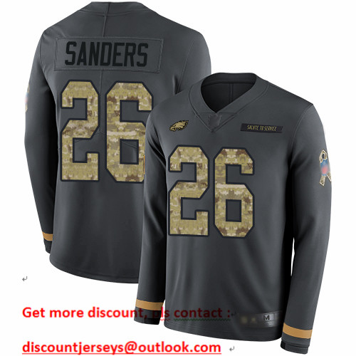 Eagles #26 Miles Sanders Anthracite Salute to Service Men's Stitched Football Limited Therma Long Sleeve Jersey