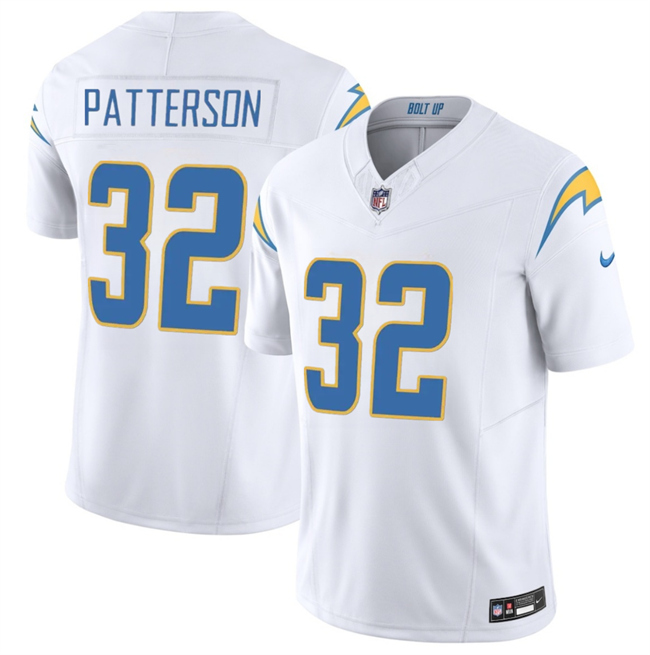 Men's Los Angeles Chargers #32 Jaret Patterson White 2025 F.U.S.E. Vapor Limited Stitched Football Jersey Men's Los Angeles Chargers #32 Jaret Patterson White 2025 F.U.S.E. Vapor Limited Stitched Football Jersey