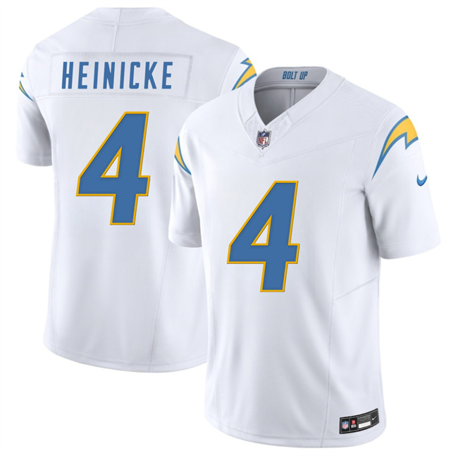 Men's Los Angeles Chargers #4 Taylor Heinicke White 2025 F.U.S.E. Vapor Limited Stitched Football Jersey Men's Los Angeles Chargers #4 Taylor Heinicke White 2025 F.U.S.E. Vapor Limited Stitched Football Jersey