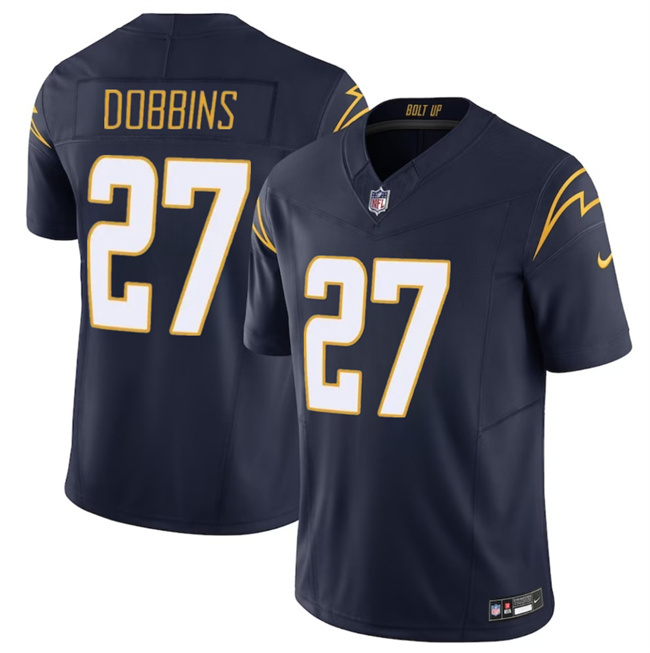 Men's Los Angeles Chargers #27 J.K. Dobbins Navy 2024 F.U.S.E Vapor Limited Stitched Football Jersey Men's Los Angeles Chargers #27 J.K. Dobbins Navy 2024 F.U.S.E Vapor Limited Stitched Football Jersey