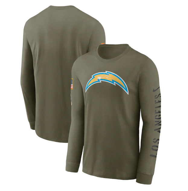 Men's Los Angeles Chargers 2022 Olive Salute To Service Long Sleeve T-Shirt