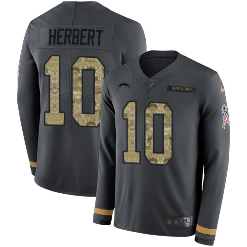 Nike Chargers #10 Justin Herbert Anthracite Salute to Service Men's Stitched NFL Limited Therma Long Sleeve Jersey Nike Chargers #10 Justin Herbert Anthracite Salute to Service Men's Stitched NFL Limited Therma Long Sleeve Jersey
