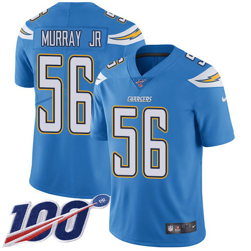 Nike Chargers #56 Kenneth Murray Jr Electric Blue Alternate Men's Stitched NFL 100th Season Vapor Untouchable Limited Jersey Nike Chargers #56 Kenneth Murray Jr Electric Blue Alternate Men's Stitched NFL 100th Season Vapor Untouchable Limited Jersey