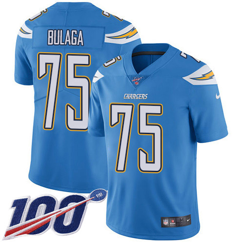 Nike Chargers #75 Bryan Bulaga Electric Blue Alternate Men's Stitched NFL 100th Season Vapor Untouchable Limited Jersey Nike Chargers #75 Bryan Bulaga Electric Blue Alternate Men's Stitched NFL 100th Season Vapor Untouchable Limited Jersey