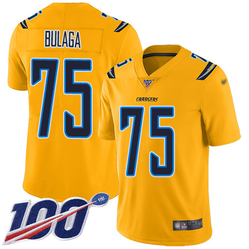 Nike Chargers #75 Bryan Bulaga Gold Men's Stitched NFL Limited Inverted Legend 100th Season Jersey Nike Chargers #75 Bryan Bulaga Gold Men's Stitched NFL Limited Inverted Legend 100th Season Jersey