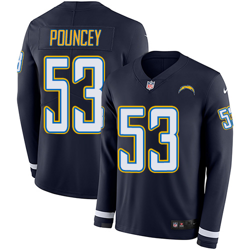 Nike Chargers #53 Mike Pouncey Navy Blue Team Color Men's Stitched NFL Limited Therma Long Sleeve Jersey Nike Chargers #53 Mike Pouncey Navy Blue Team Color Men's Stitched NFL Limited Therma Long Sleeve Jersey