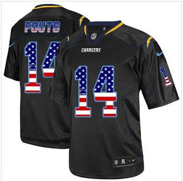 NEW San Diego Chargers #14 Dan Fouts Black NFL Elite USA Flag Fashion Jersey