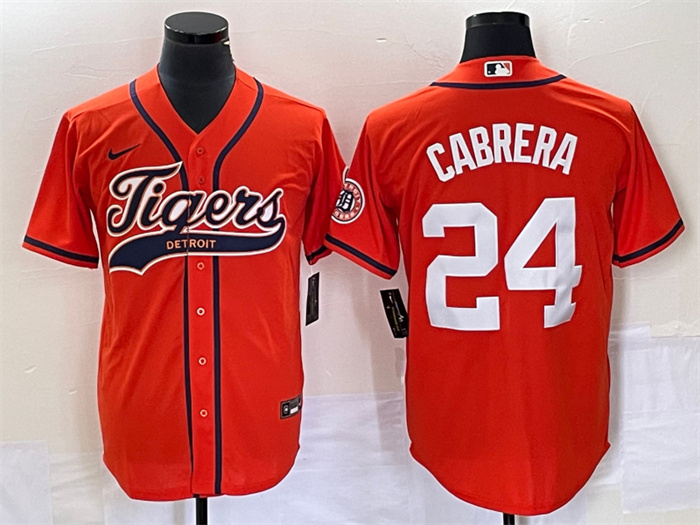 Men's Detroit Tigers #24 Miguel Cabrera Orange Cool Base Stitched Baseball Jersey Men's Detroit Tigers #24 Miguel Cabrera Orange Cool Base Stitched Baseball Jersey