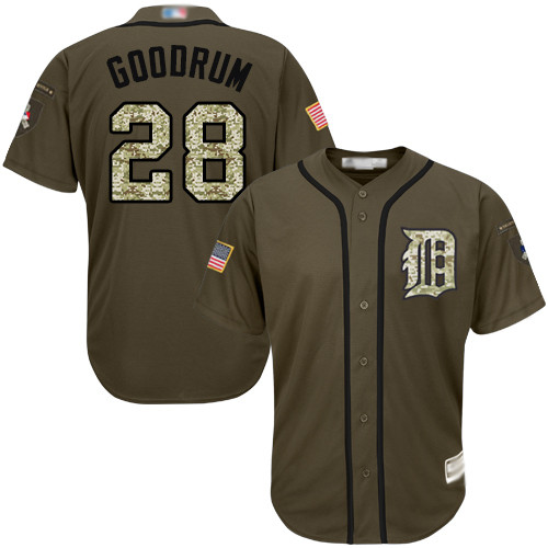 Tigers #28 Niko Goodrum Green Salute to Service Stitched Baseball Jersey Tigers #28 Niko Goodrum Green Salute to Service Stitched Baseball Jersey